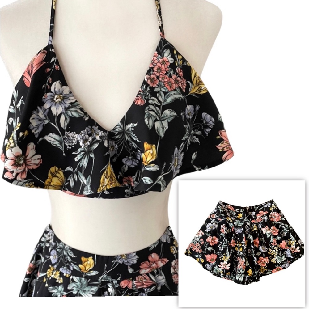 Back Floral Short Two Piece
